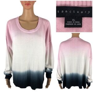 Sanctuary Women XL Sunsetter Tie Dye Sweater Pink Air Blue Crewneck Cotton Blend